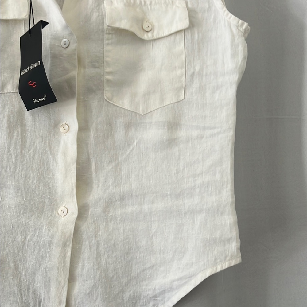 Sleeveless Linen Button-Up Top - Picture 5 of 12